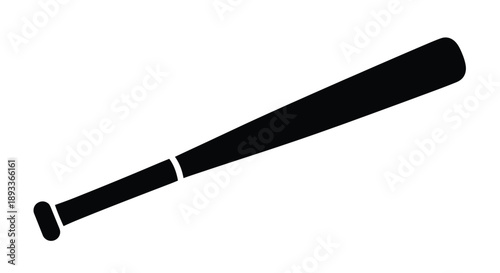 A simple black silhouette of a baseball bat against a white background