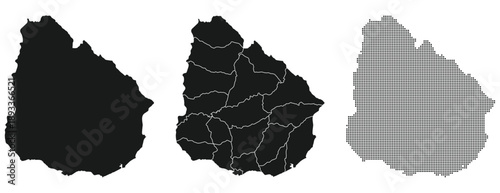 Maps of Uruguay. High detail, black, halftone, silhouette, vector