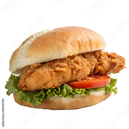 Fried chicken sandwich isolated on transparent background