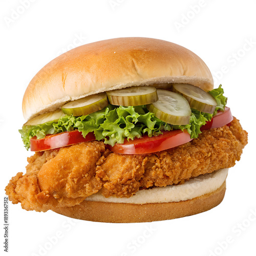 Fried chicken sandwich isolated on transparent background