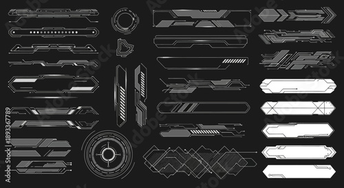 Futuristic user interface elements featuring hud sci-fi graphics and screen displays for design