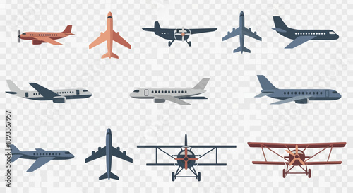 Diverse air transportation a colorful display of vector aircraft designs and styles assortment