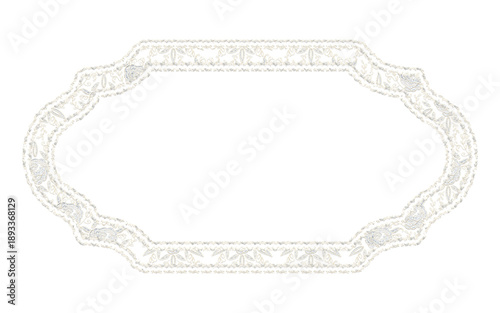 Beautiful floral lace frame shape, off white color, isolated with transparent background.