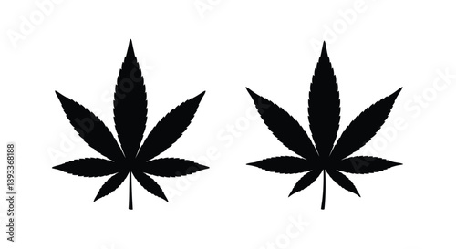 Two black silhouettes of cannabis leaves against a white background