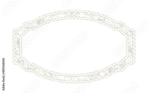 Beautiful floral lace frame shape, off white color, isolated with transparent background.