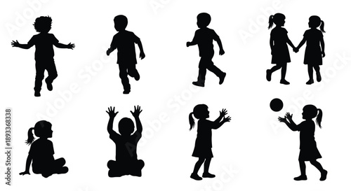 Silhouette collection of children engaging in playful activities outdoors