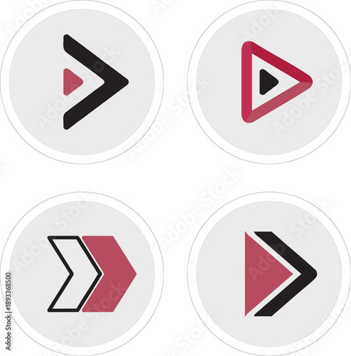 Modern Play Button and Arrow Icons with Pink and Black Geometric Designs