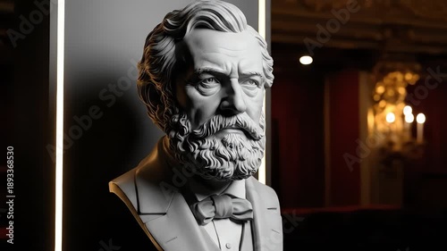 Marx bust statue in theater historic figure sculpture.