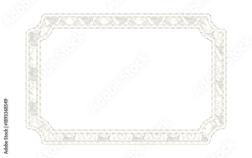 Beautiful floral lace frame shape, off white color, isolated with transparent background.