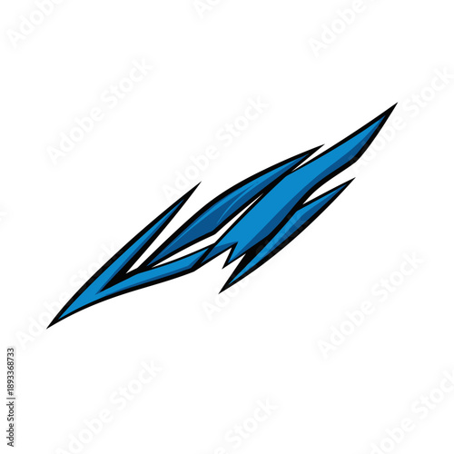 Blue abstract lightning bolt symbol on white background.