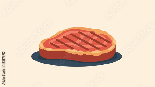 A savory grilled steak on a dark blue plate against a light beige background