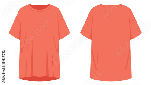 Vibrant coral casual tee front and back views for design mockups a simple yet essential apparel foundation for diverse fashion projects style