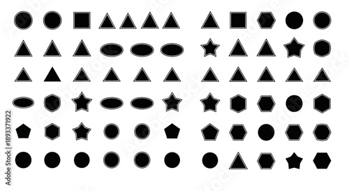 Geometric shapes arranged systematically showcasing fundamental forms and designs for illustrative