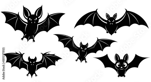Stylized bats in various poses, evoking a spooky and whimsical halloween feeling for celebrations