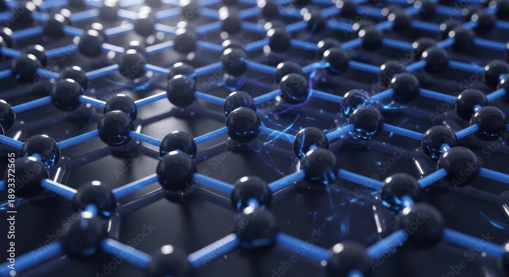 Fototapeta premium Repeating atomic structure displays connected spheres linked by illuminated bonds in a technological illustration