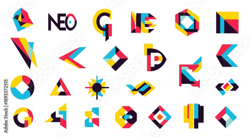 Geometric abstract logo design with vibrant colors and creative shapes modern branding art