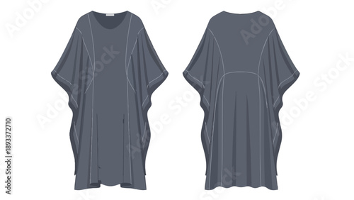 Modern architectural grey garment flat drawing presenting a relaxed silhouette with distinct seam lines front and back offering a versatile design
