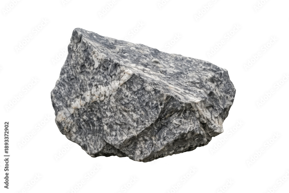 Obraz premium Gray rock boulder with rough texture and white veins, isolated geological element on transparent background