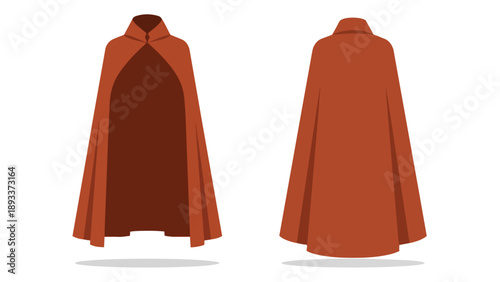 An intricately designed rust-colored mystical garment, featuring both front and rear perspectives, a stylish high collar, perfect for historical,