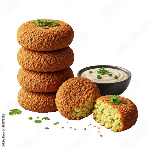 Stack of falafel with dip
