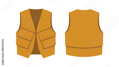 Versatile utility vest flat lay illustration front and back views displaying multiple pockets ideal for outdoor adventures hunting fishing and