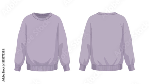 Illustrative vector of a comfortable light purple crewneck sweatshirt, presented in both front and back perspectives