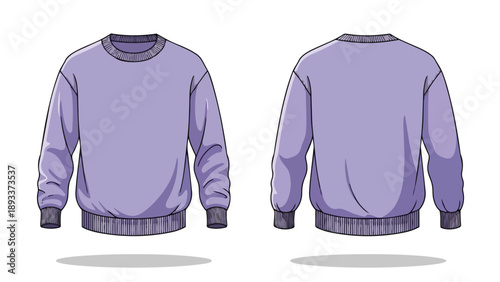 Versatile lavender crewneck sweatshirt illustration front and back views ideal for apparel design mockups and comfortable fashion garment vector