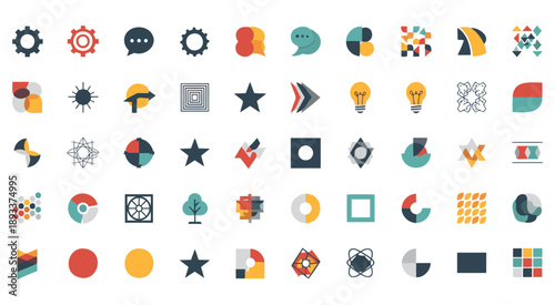 Colorful flat design icons set for business technology and creativity vector illustration