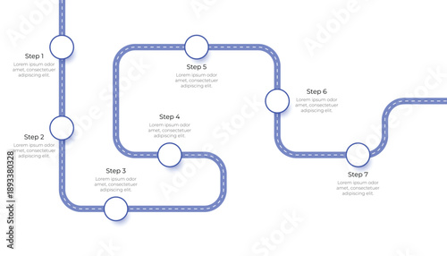 7 Steps Roadmap Infographic Template for Business Presentation.