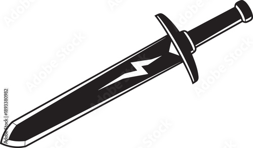 Black and White Sketched Sword with Lightning on Blade outline