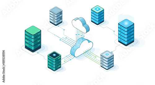 Cloud computing network infrastructure with interconnected servers and data storage