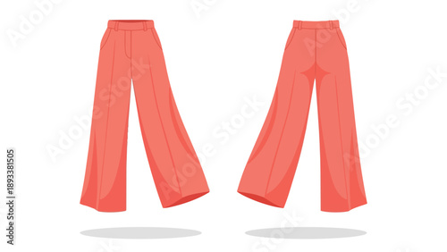 Vibrant coral long wide-leg pants design showcasing modern apparel front and back views