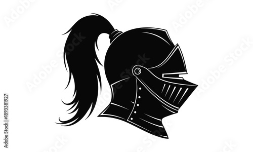 Medieval knight helmet with plume silhouette warrior armor headgear