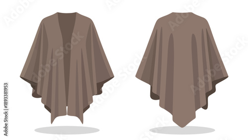 An elegant plain brown open-front flowing poncho or shrug illustration vector graphic showcasing the versatile casual fashion garment from both