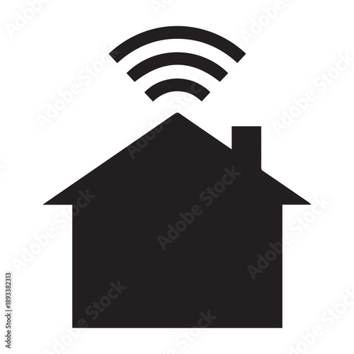 A black house with wifi signal icon above a digital home concept silhouette
