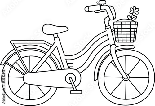 black and white bicycle with flower basket