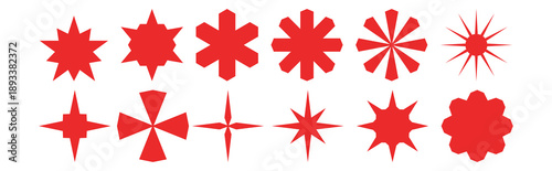 Minimalist Collection of Red Geometric Starburst and Spark Vector Icons