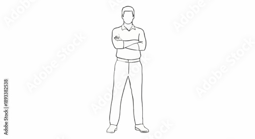 Man standing with arms crossed simple line drawing.