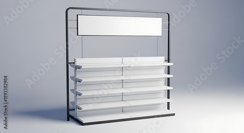 Empty Retail Display Shelf with Blank Signage for Product Promotion.
