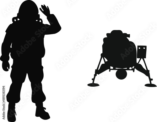 Astronaut Saluting Next To A Lunar Lander Silhouette