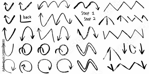 Hand drawn arrows and curves demonstrating various line and shape formations