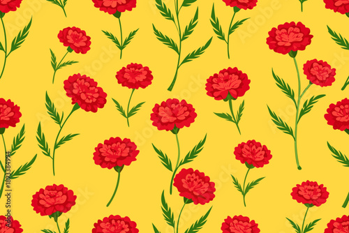 Cute. carnation.  seamless pattern. Lovely romantic background for Valentine's Day, Mother's Day, wedding. Suitable for wrapping paper, postcards, invitations. yellow