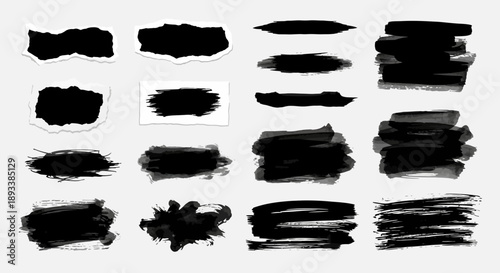 Black Ink Brush Strokes and Torn Paper Edges