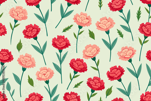 Cute. carnation.  seamless pattern. Lovely romantic background for Valentine's Day, Mother's Day, wedding. Suitable for wrapping paper, postcards, invitations.