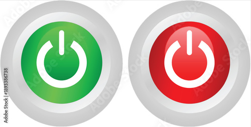 Closeup of green and red power buttons on electronic devices