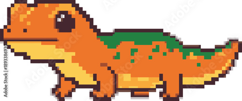 Pixel Art Orange Dinosaur.
