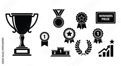 Black silhouette icons representing awards achievements and winning recognition