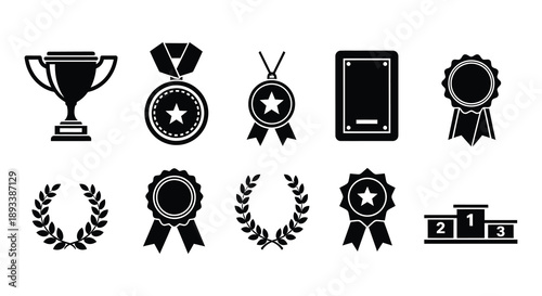 Black silhouette icons representing awards achievements and winning recognition