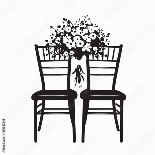 Wedding Chair Decoration Flower Silhouette Vector on White Background