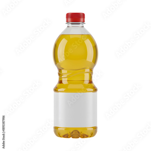 Clear Plastic Bottle of Cooking Oil with Red Cap and Blank Label